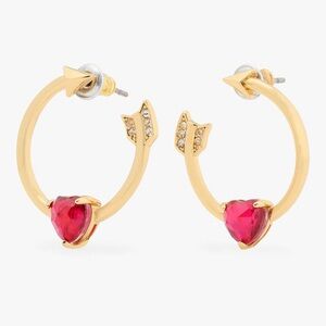 ♠️Kate Spade Lovestruck Red Heart And Arrow Hoops Earrings, Yellow Gold NEW NWT